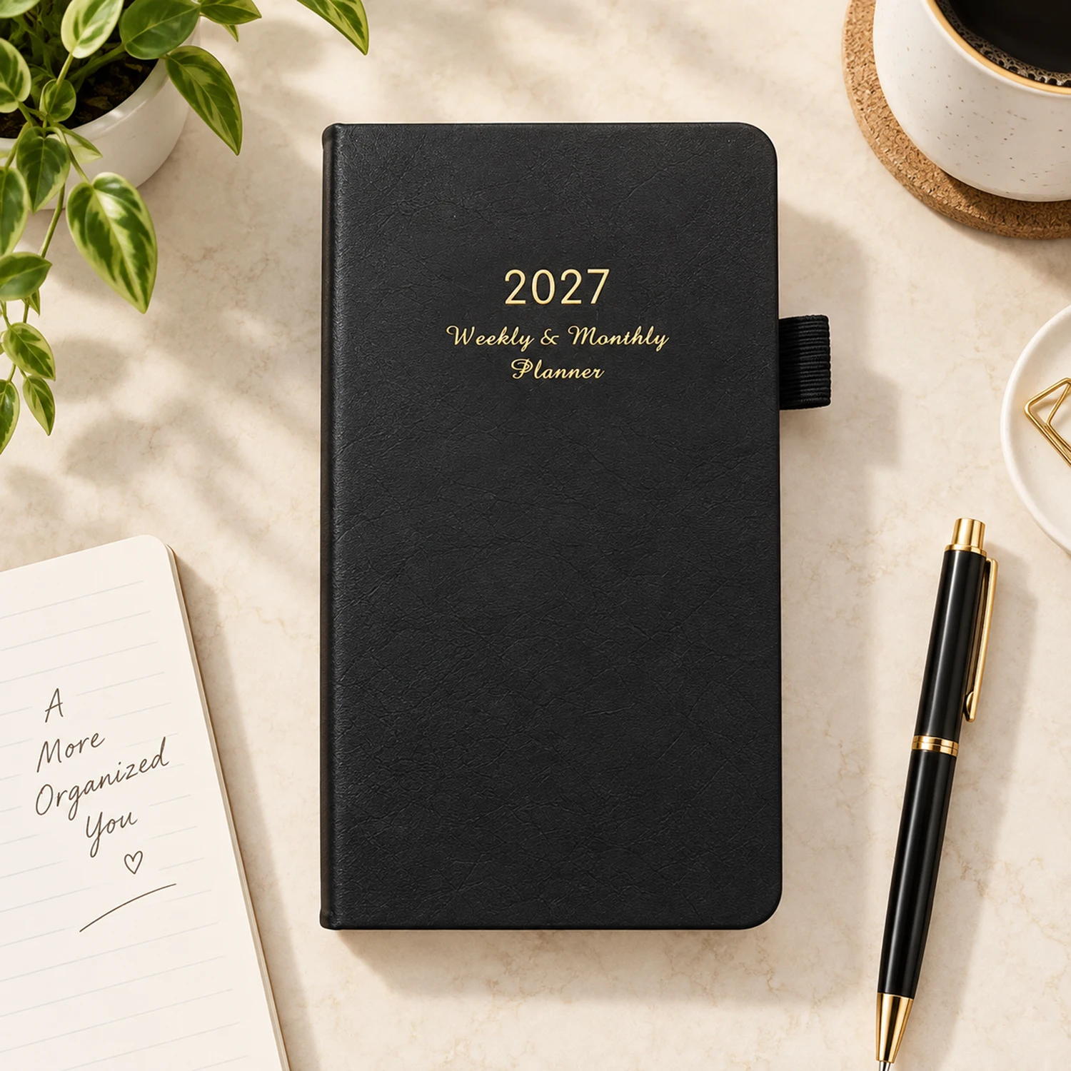 2027 Weekly & Monthly Pocket Planner, Leather Cover Agenda Organizer with Pen Loop, Daily Notes for Business Office School Work
