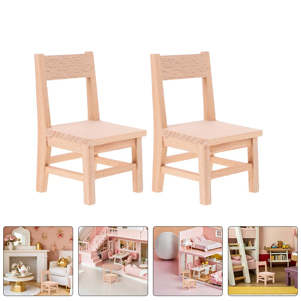 

3Pcs Miniature Wooden Chairs Natural Finish Precise Crafting Sturdy Mini Chairs for Dollhouse Furniture Home Decor Photography