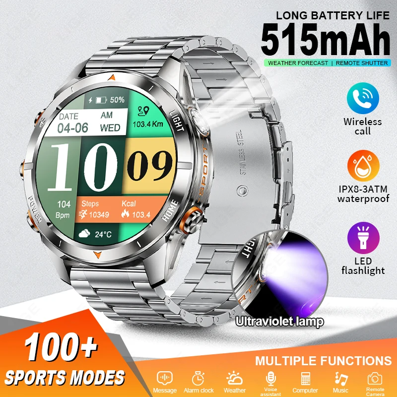 

LIGE Outdoor Military Smart Watch Men 515mAh Heart Rate Sleep Health Monitor Outdoor Sports Clock LED Flashlight Smart Bracelet