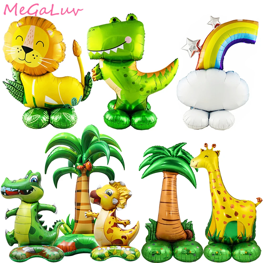 

4D Standing Lion Dinosaur Giraffe Balloon Animal Foil Balloons Coconut Tree Ballon Kids Jungle Safari Birthday Party Decorations