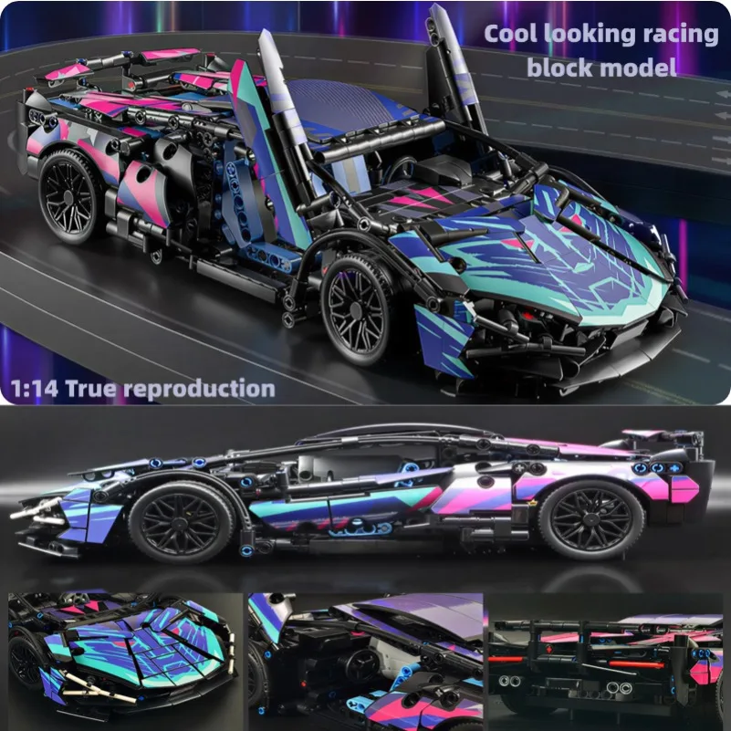 1:14 modèle de bloc de course bricolage 1280 pièces + modèle de voiture télécommandé statique/sport bloc mécanique assemblage jouet cadeaux pour enfants adultes