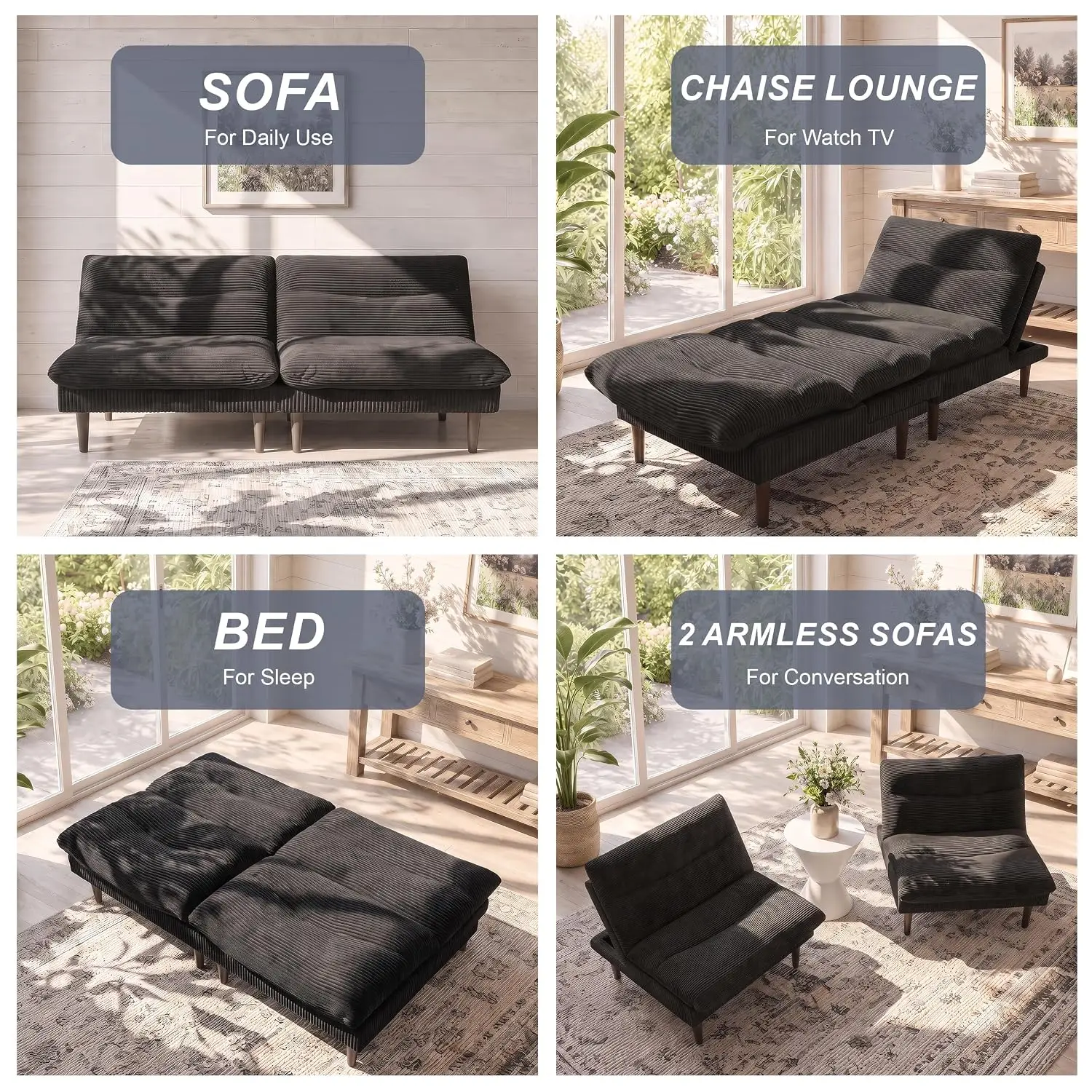 66 Inch Corduroy Futon Sofa Bed, Modular Sectional Sofa For Living Room, Customized