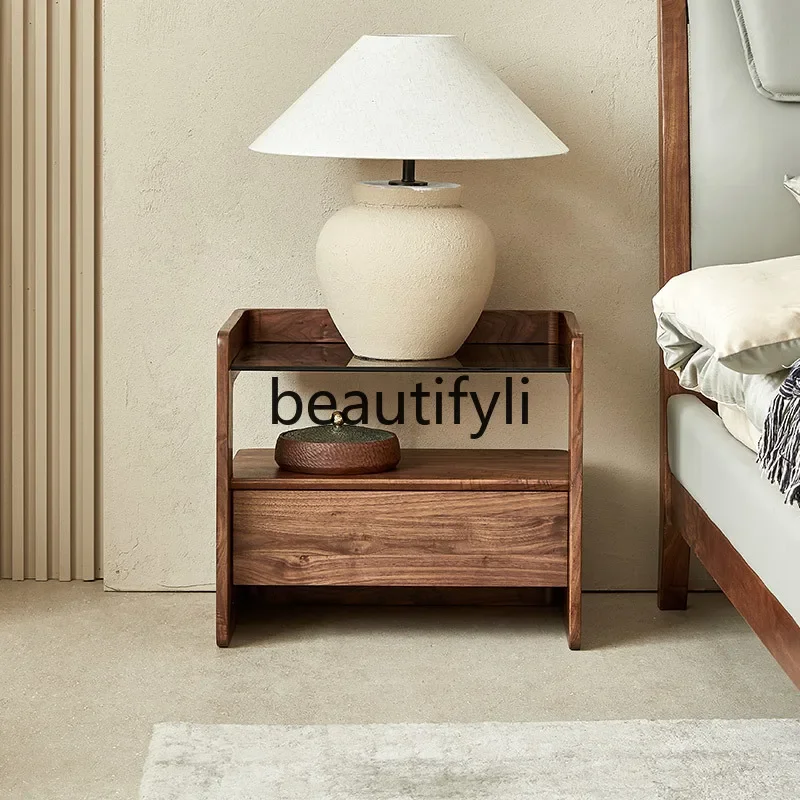 

AA North American black walnut bedside table Italian solid wood master bedroom storage cabinet living room storage cabinet