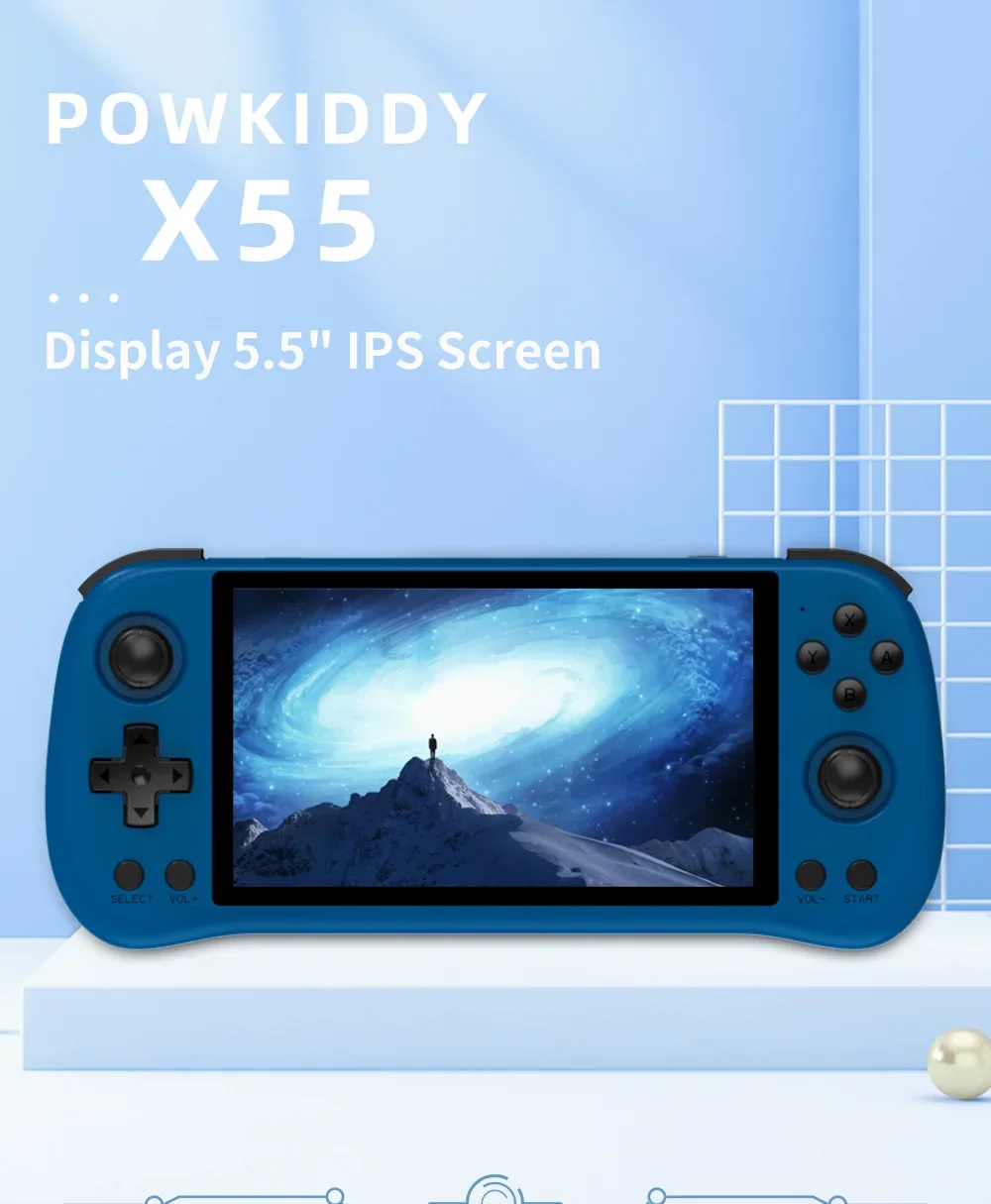 Powkiddy X55-consola de juegos portátil con pantalla IPS de 5,5 pulgadas, consola Retro de código abierto, 1280x720