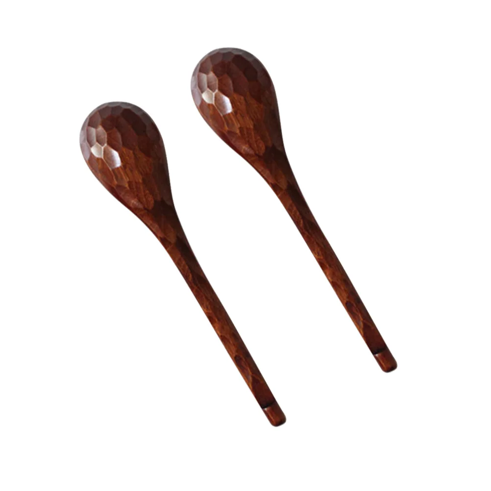 2 Pcs Tortoise Shell Pattern Spoon Wooden Soup Natural Hand Carved Kitchen Ladle