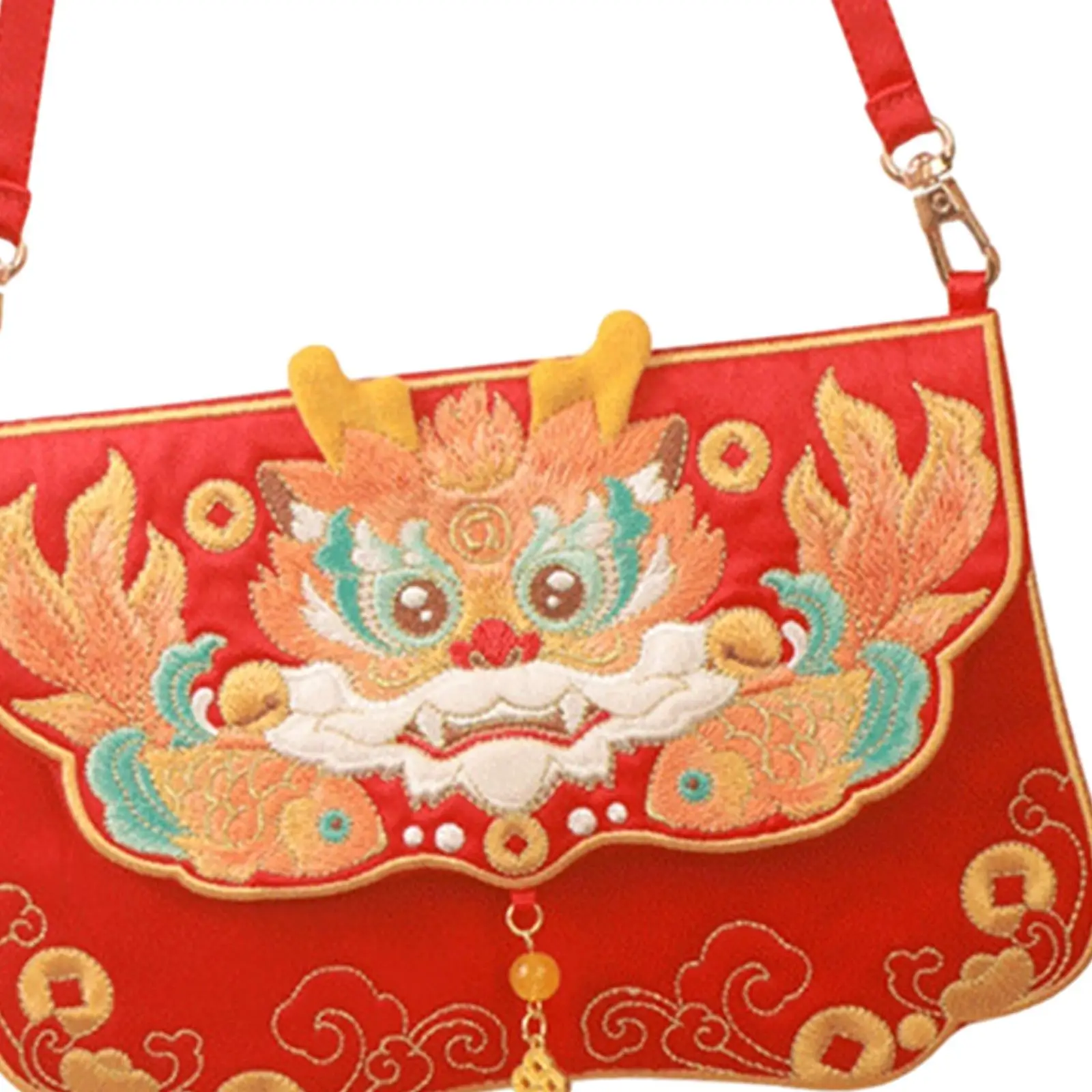 Embroidery Hanfu Bag Chinese Dragon Year Decor Cosmetic Bag Crossbody Purse Travel Shoulder Bag for Travel Vacation Shopping