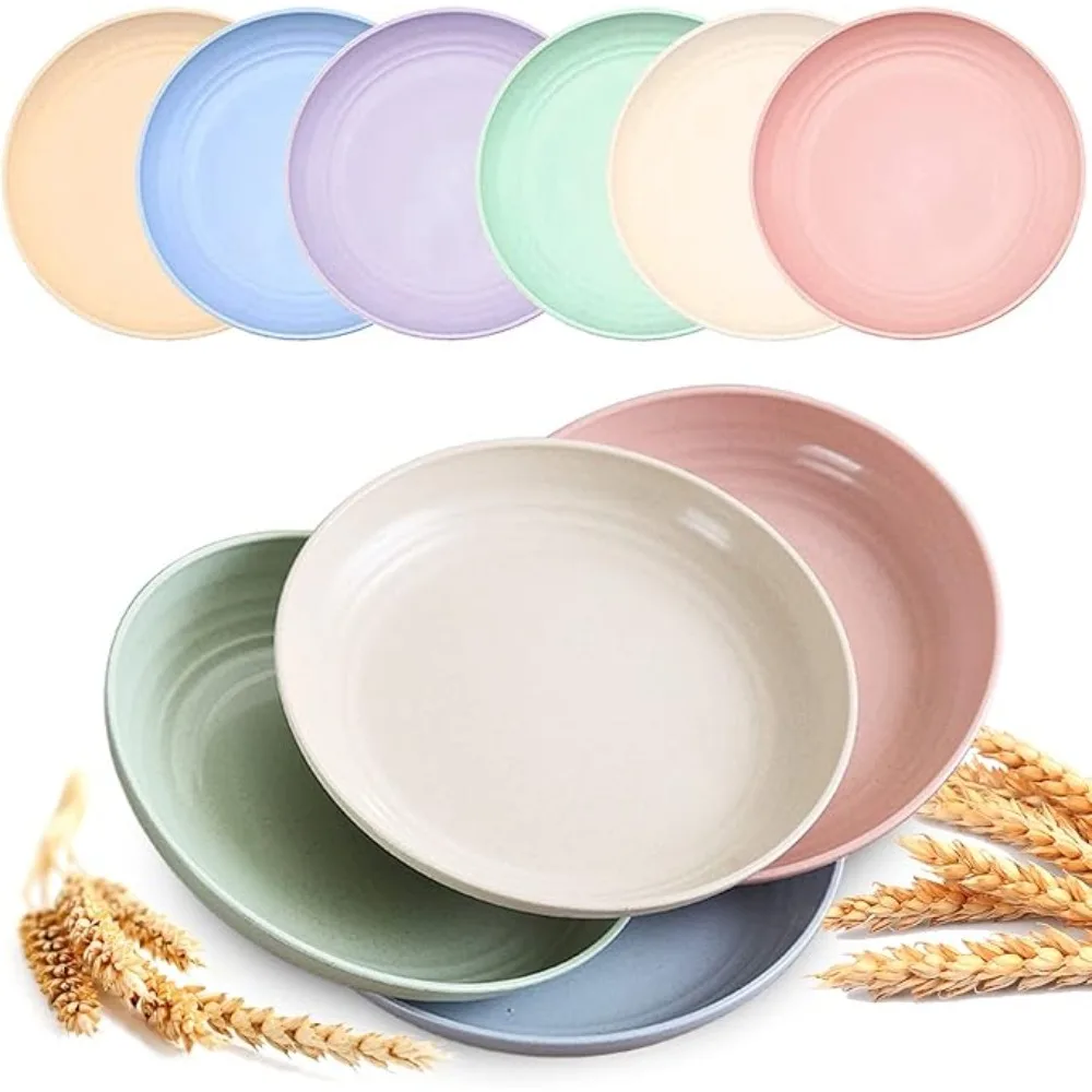 4 unids/set plato de paja de trigo ligero irrompible platos de cena reutilizables lavavajillas y apto para microondas para cocina Camping