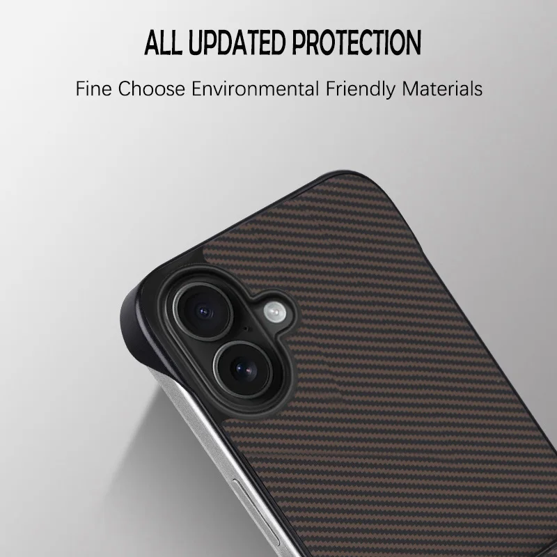 고급 고품질 프레임리스 탄소 섬유 질감 아이폰 12 13 14 15 16 Pro Max Plus 16E 하드 충격 방지 케이스