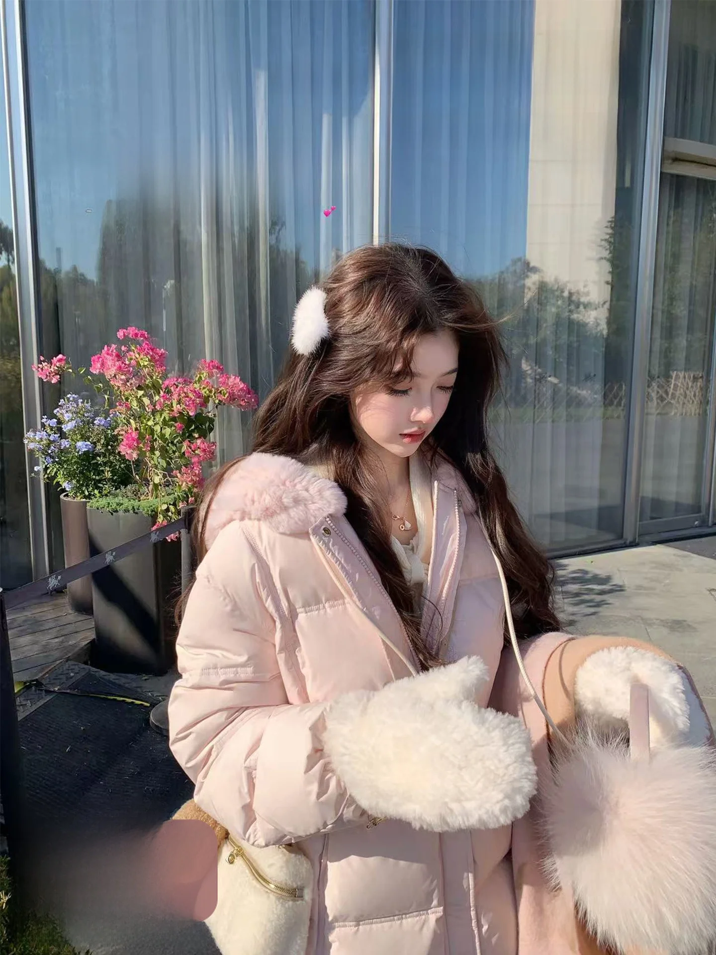 

Женская пуховая куртка ChuChu с капюшоном и мехом кролика, корейский стиль, для города, ветрозащитная, зимняя, с длинными рукавами