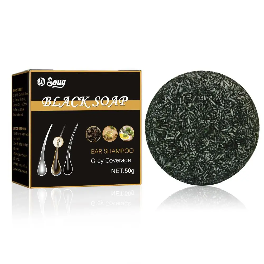 Barra de champú para oscurecer el cabello, jabón negro nutritivo, anticaspa, Limpieza Profunda, mejora la picazón de la cabeza, Frizz, 1/3/5 piezas