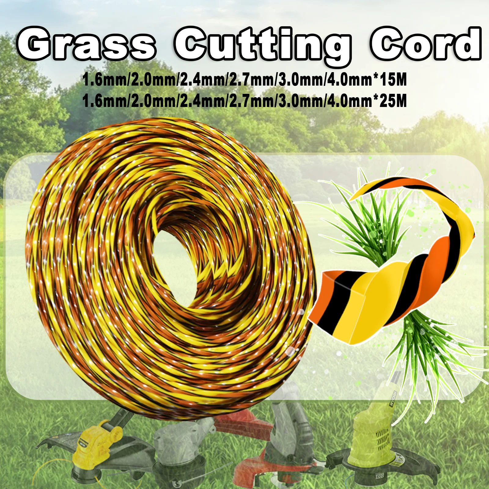 COSY Tricolor Square Twist 15m/10m/5m*2.4mm Grass Trimmer Line Nylon Grass Brush Cutter Rope Lawn Mower Blade Head Accessory