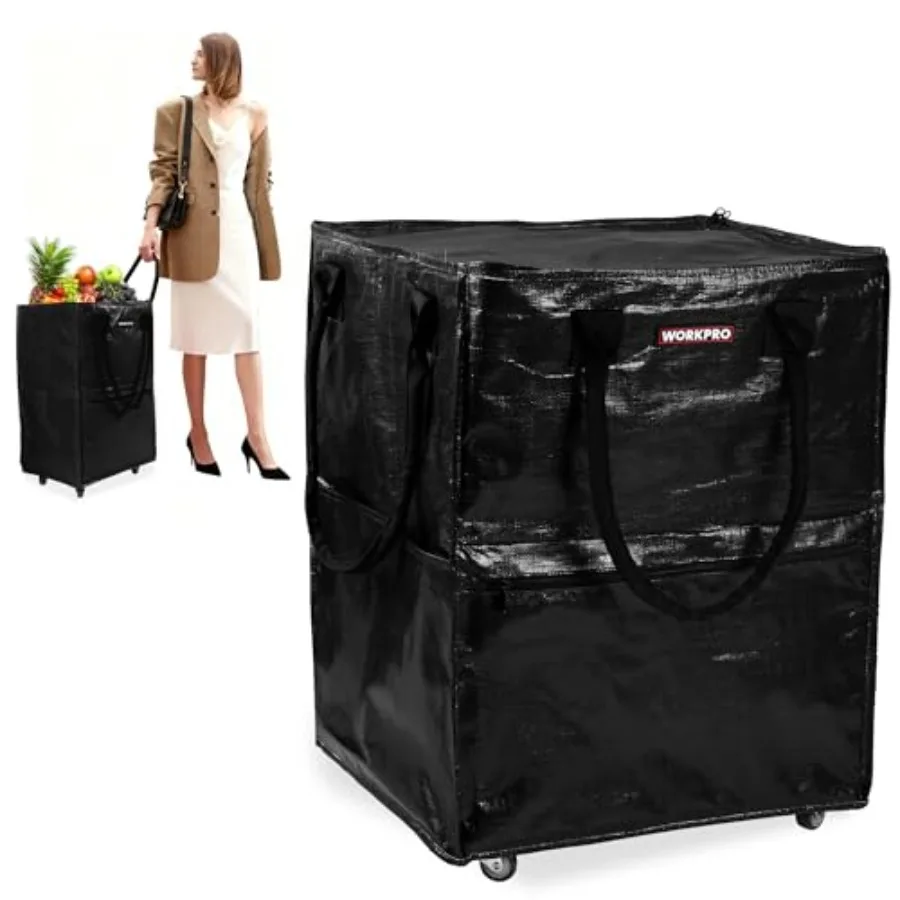 

WORKPRO Large Rolling Grocery Bag 36-Gallon Tote with 5 Wheels 110 lbs Capacity Dual Carry Wide Zipper and Extra Storage for Sh