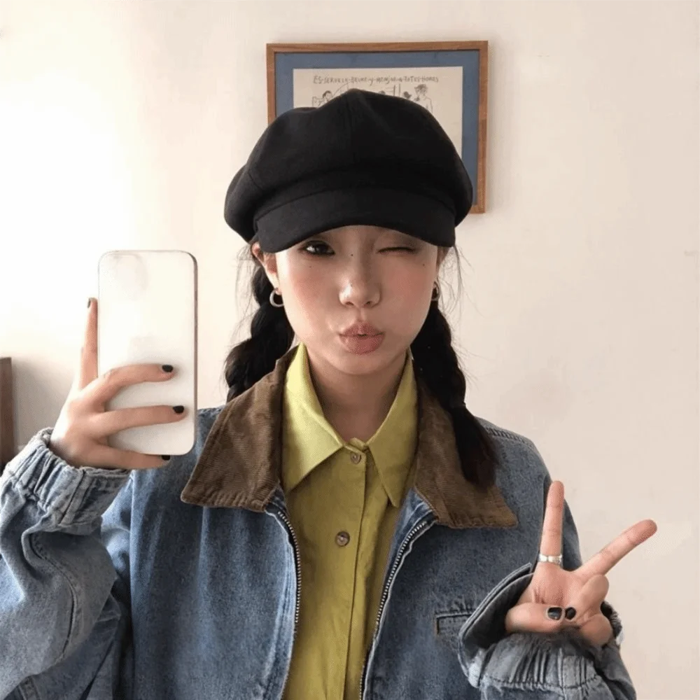 

Fashion Duck Tongue Retro Berets Hat Solid Color JK Vintage Newsboy Cap Octagonal Y2k Painter Cap Girls