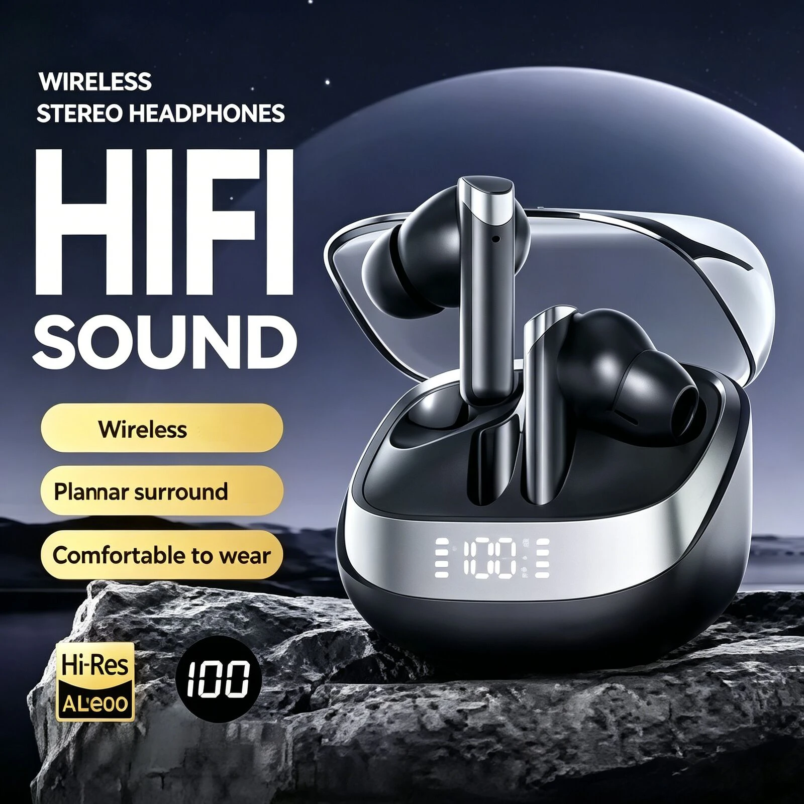 

In Ear Wireless Bluetooth 5.4 HIFI Headphones Real Time Adaptive Noise Cancellation LED Digital Display Ultra Long Battery Life