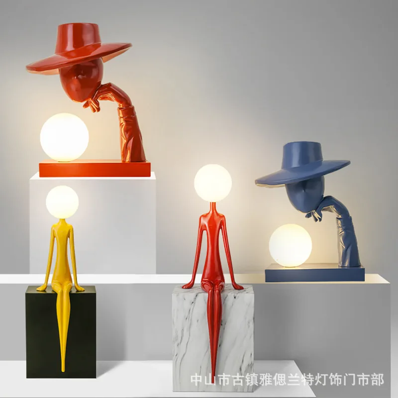 Artistic creativity humanoid sitting posture sculpture table lamp living room bedroom bedside hotel  home decoration floor lamp