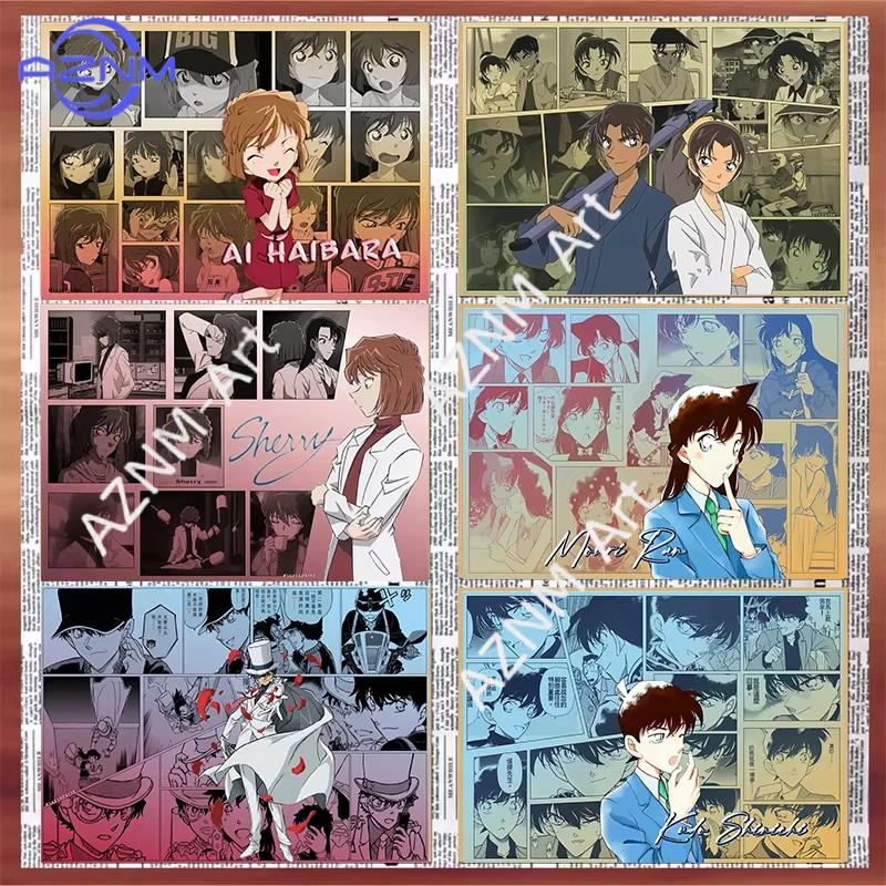 1PC ， Classic Manga Anime Detective Conan Character Poster Canvas Printing Case Closed Anime Wall Decor Manga Retro Wall Art
