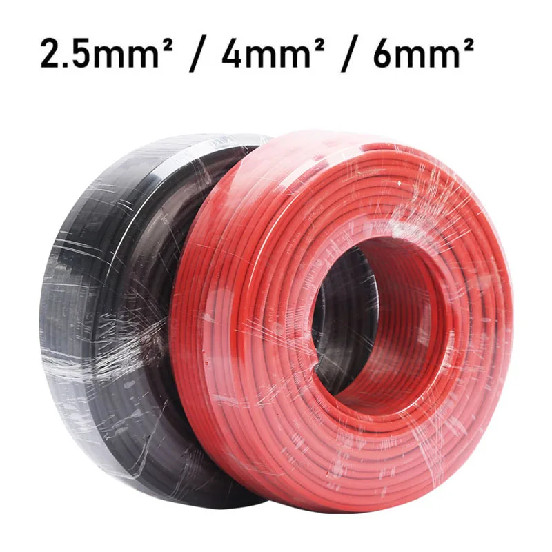 Photovoltaic Cable 14/12/10 AWG 2.5mm2 4mm2 6mm2 Solar Power Cable Wire/TUV Cable for PV Panels Connection Red Black XLPE jacket