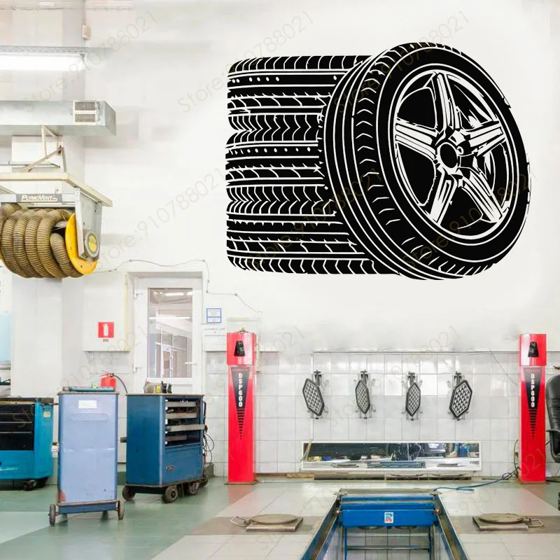 

Tyres Wall Stickers Race Car Wheel Auto Motorcycle Sport Tire Shop Auto Repair Service Vinyl Decor Garage Decals Wallpaper S572