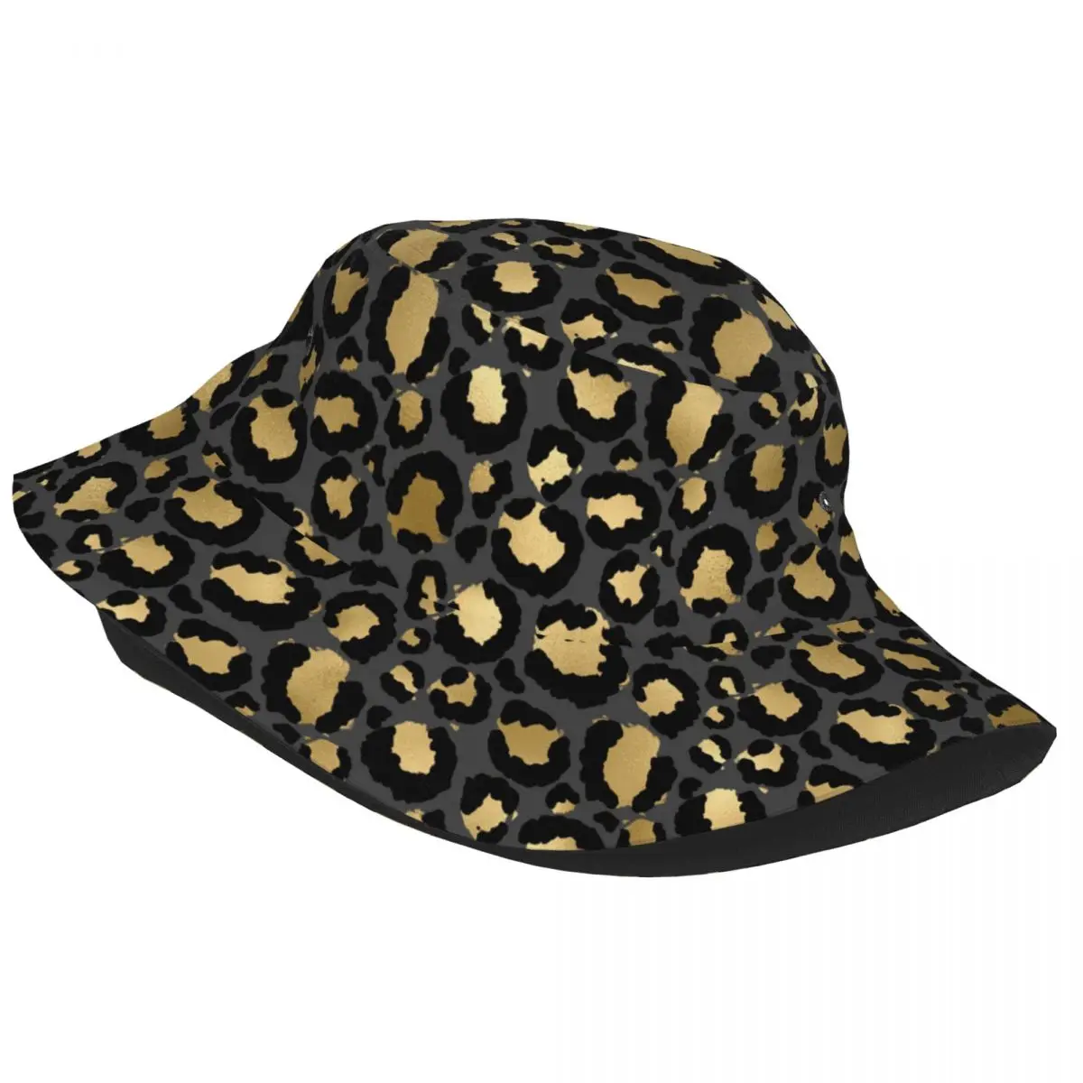 Summer Beach Vacation Getaway Headwear Modern Black Gold Leopard Animal Bucket Hats Hot Sun Hats Bob Hat Fishing Fisherman Cap