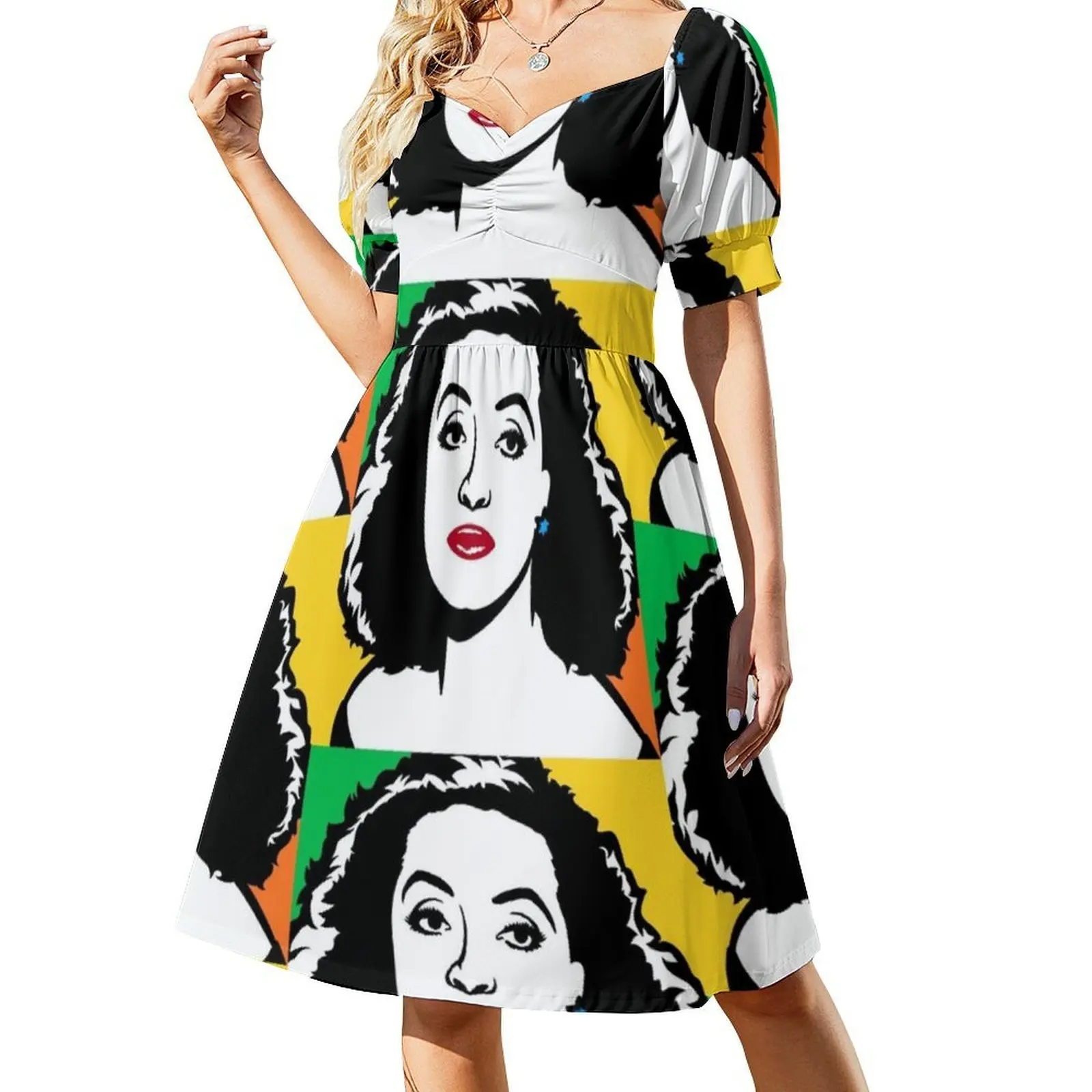 فستان Bette Davis Cartoon Popart بوهيمي بدون أكمام للنساء مطبوع عليه فساتين حفلات الشاطئ Bette Davis Cartoon Popart #2