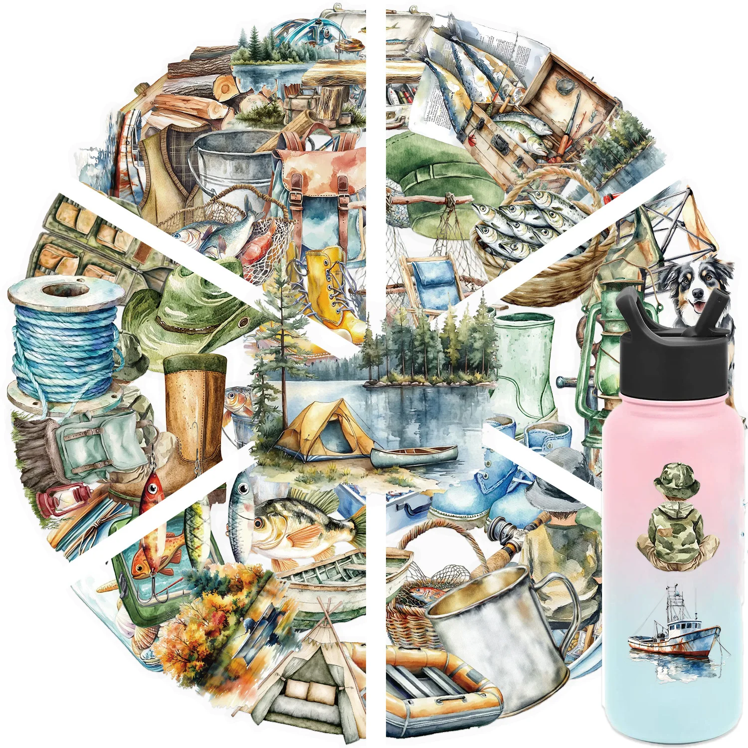 50pcs Fishing Theme Retro Creative Graffiti PET DIY Decorative Ledger Phone Case Computer Sticker