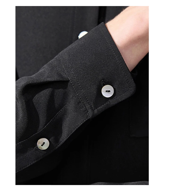 قميص Fengbaoyu للرجال من الحرير الطبيعي بأكمام طويلة وياقة أنيقة وعصرية مناسبة للربيع والصيف، كاجوال مريح ورائع