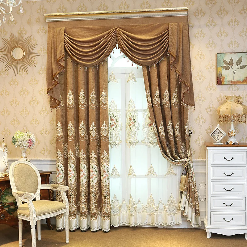 

Custom advanced Italy water-soluble embroidery bedroom living room coffee cloth blackout curtain tulle valance drape C1740