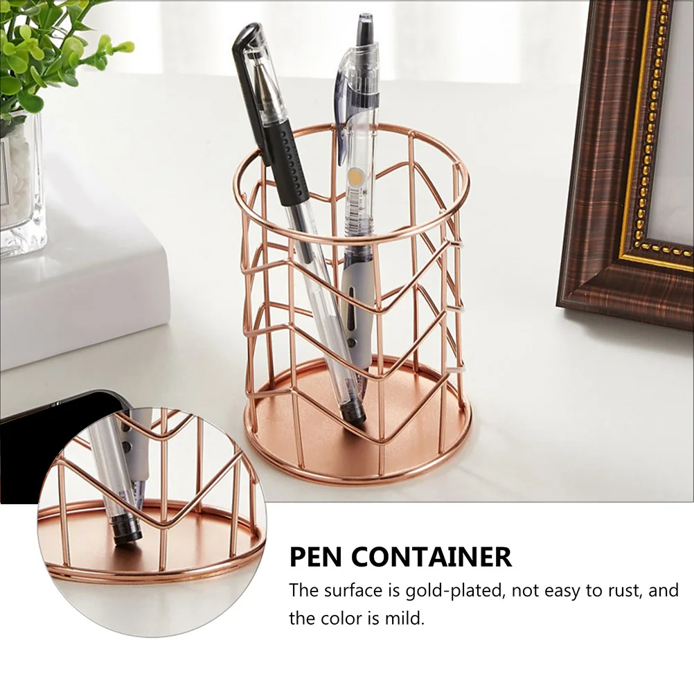 

1pc Gold Plated Iron Pen Holder Desktop Organizer Makeup Brush Container Rust Resistant Elegant Design for Office Home Decor