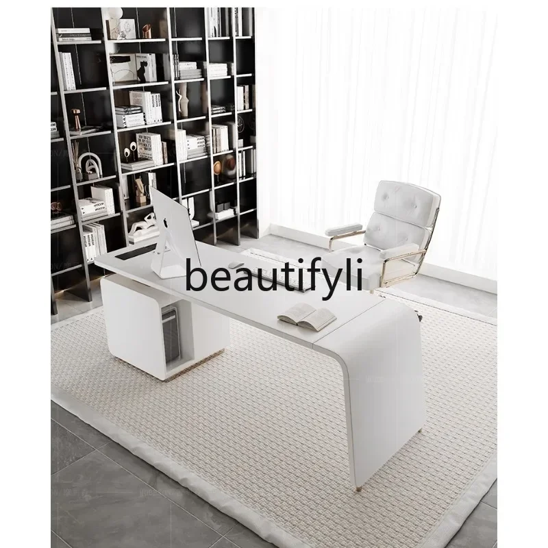 2003Light luxury modern desk study computer table household saddle leather desk workbench