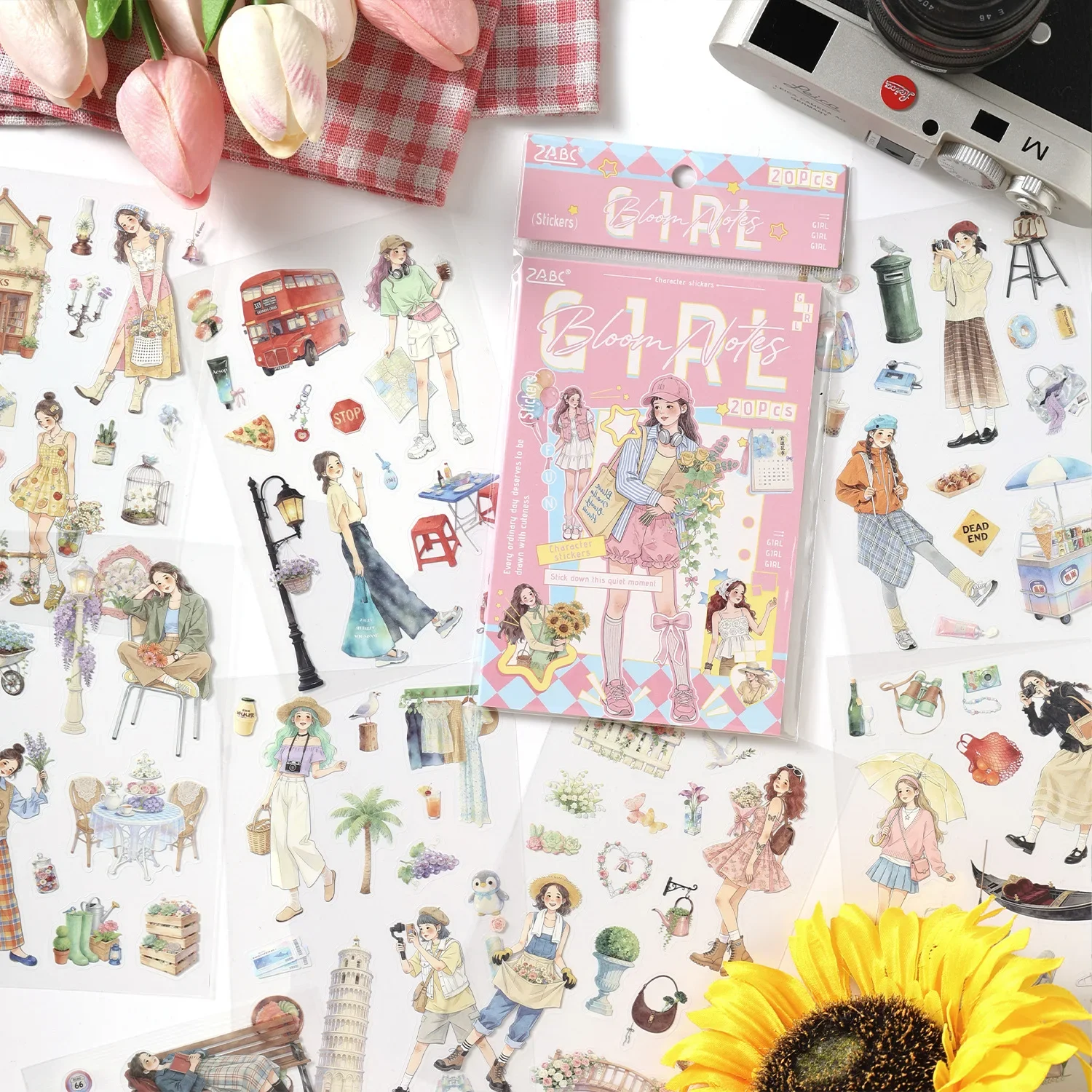 20pcs Cute Youth Daily Life Journal Sticker Book High Aesthetic Stickers for Scrapbooking Adhesive Stationery Supplies