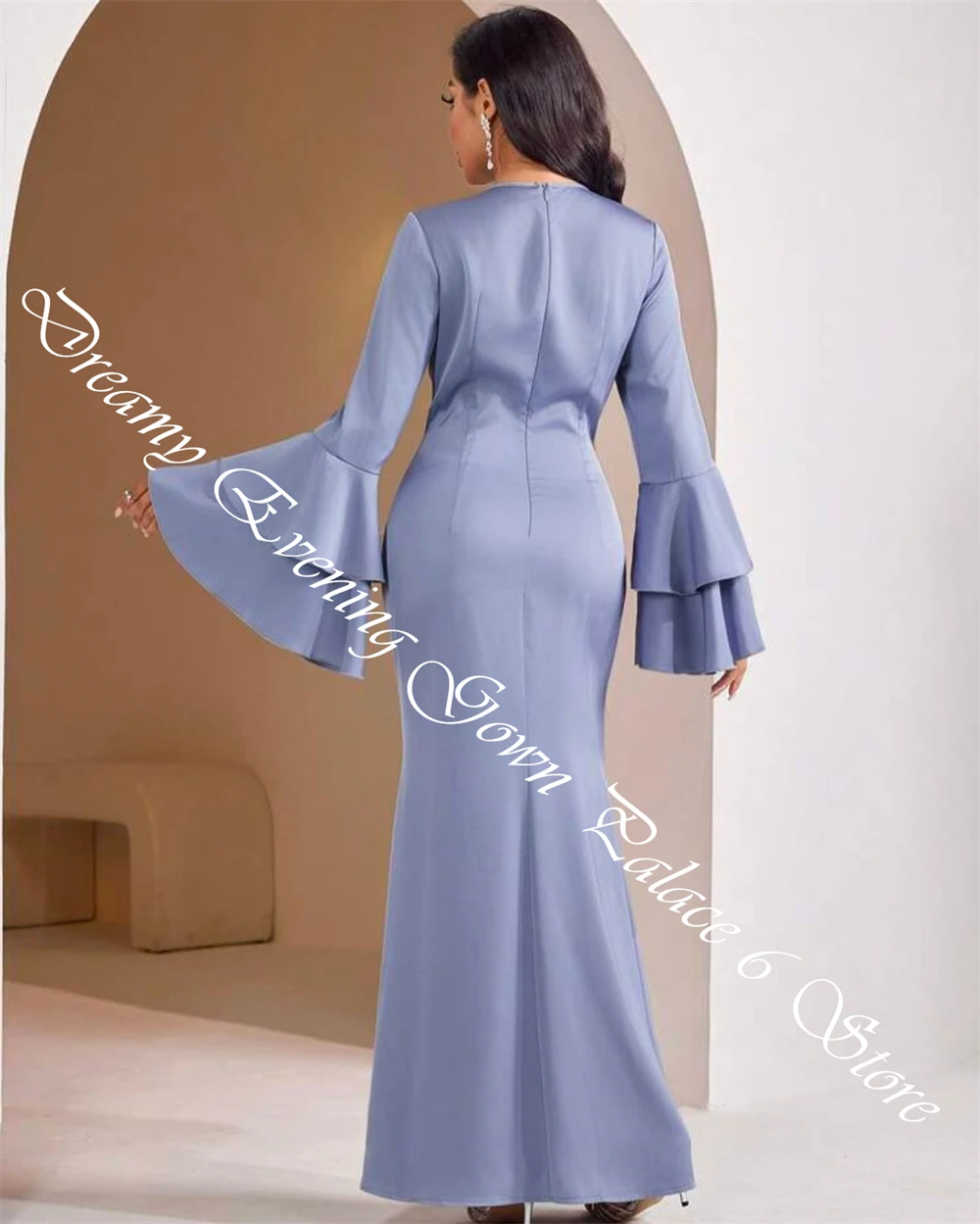 تخصيص رشيقة طاقم الرقبة حورية البحر مساء اللباس مزاجه الأكمام الطويلة الكشكشة فساتين المشاهير الكلاسيكية الساتان Pr #4