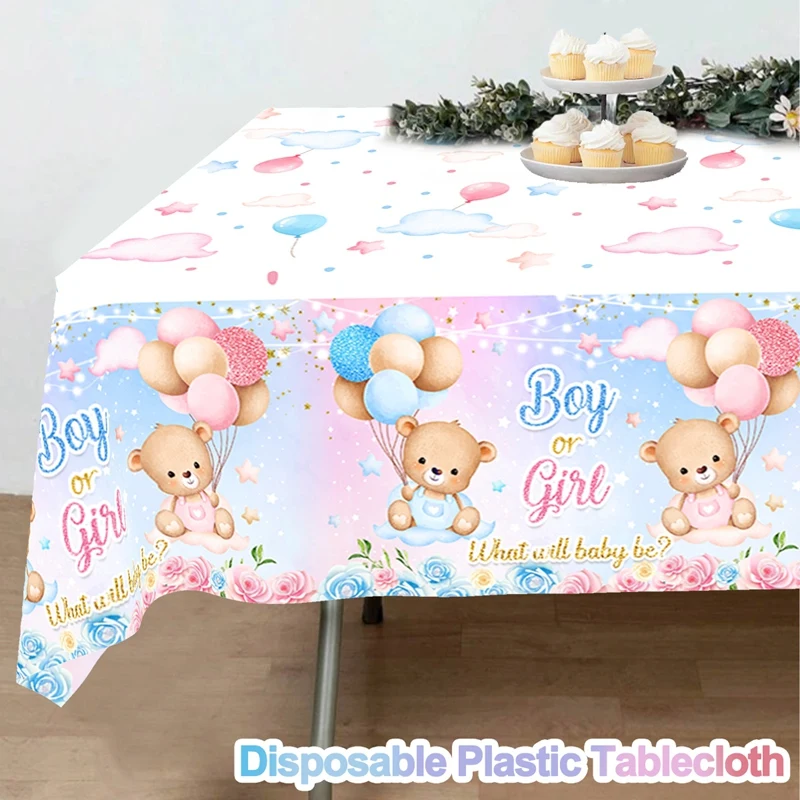 الجنس تكشف مفرش المائدة البلاستيكية للحفلات صبي أو فتاة استحمام الطفل ديكور الوليد غطاء الطاولة هو أو إنها الجنس تكشف لوازم الحفلات #3