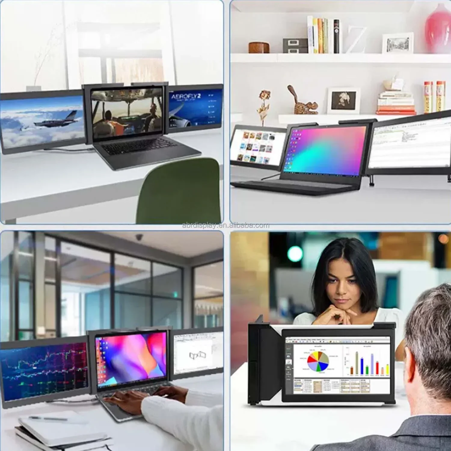 2024 Wholesale USB C HDR 1080P IPS Portable 15.4 Inch Laptop Triple Screen Laptop Screen Extender