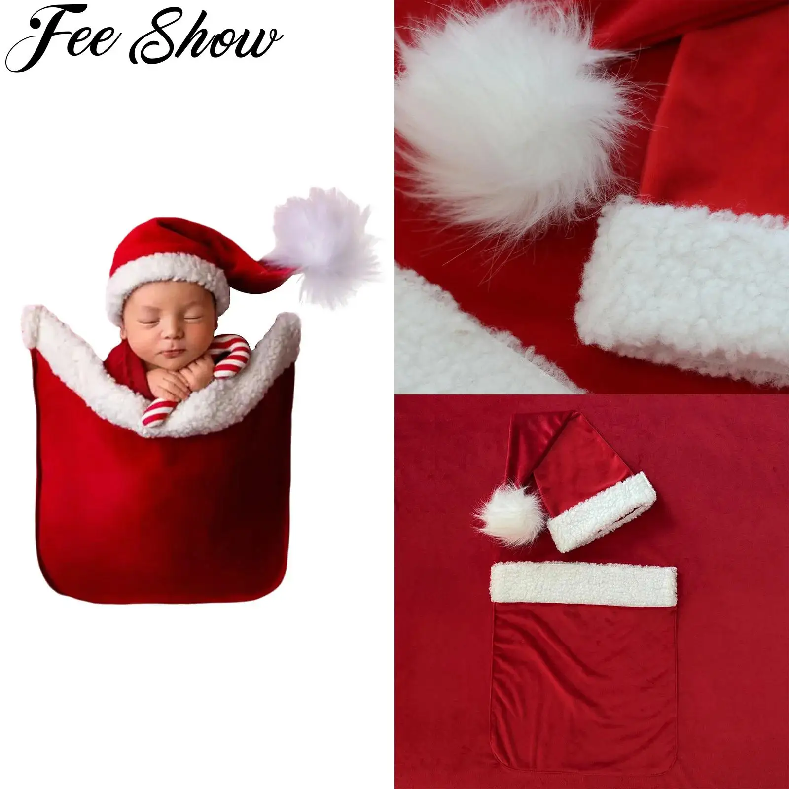 Coperta per fotografia natalizia per neonato, coperta per sfondo tascabile con cappello, per ragazzi e ragazze, oggetti di scena per servizio fotografico per feste di Capodanno