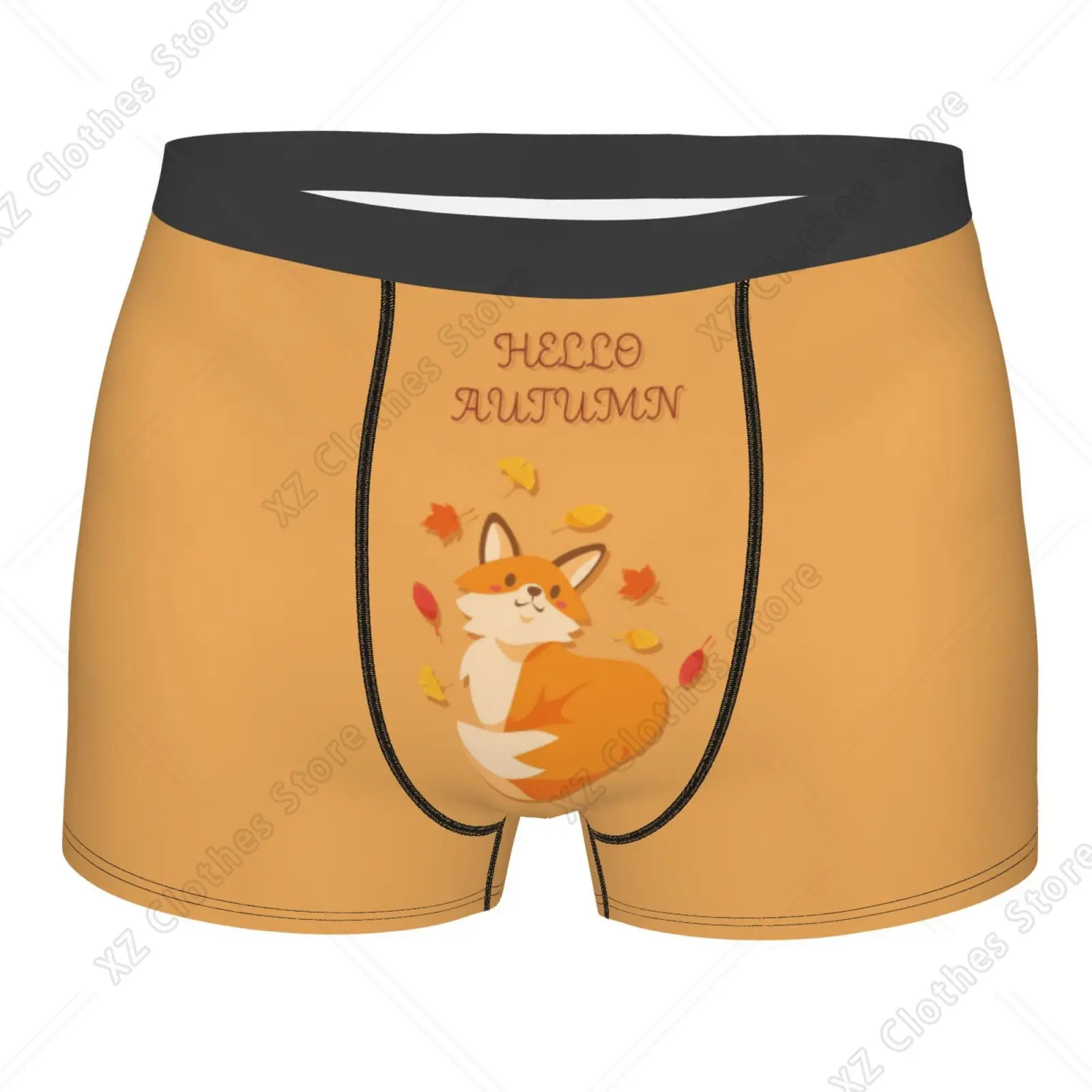 Autumn Leaves Fox Pattern Men's Breathable Boxer Briefs Comfort Soft Stretch Underwear Trunks with Bulge Pouch for Men Boys