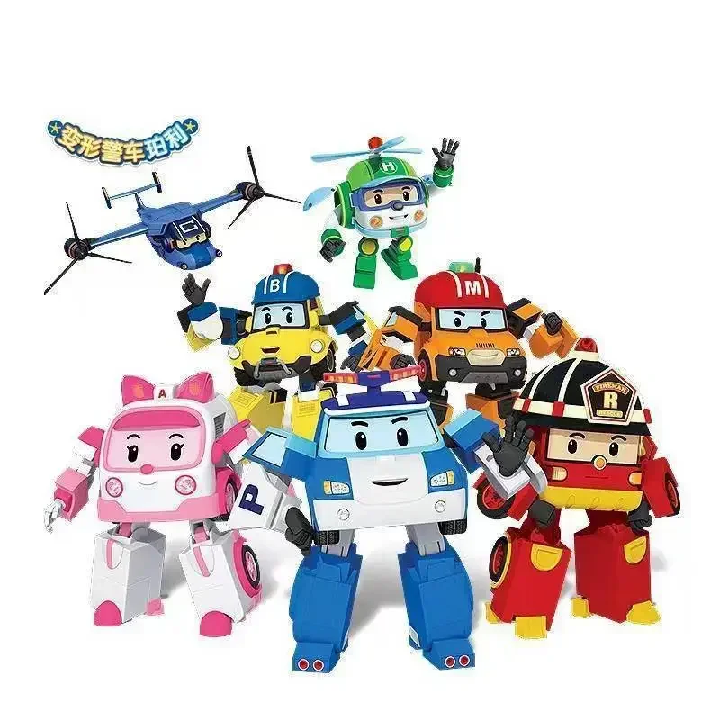 Neue Cartoon Robocar Poli Action-figuren Transformation Anime Hand Verformung Auto Modell Flugzeug Geschenk Spielzeug Roboter Für Kinder