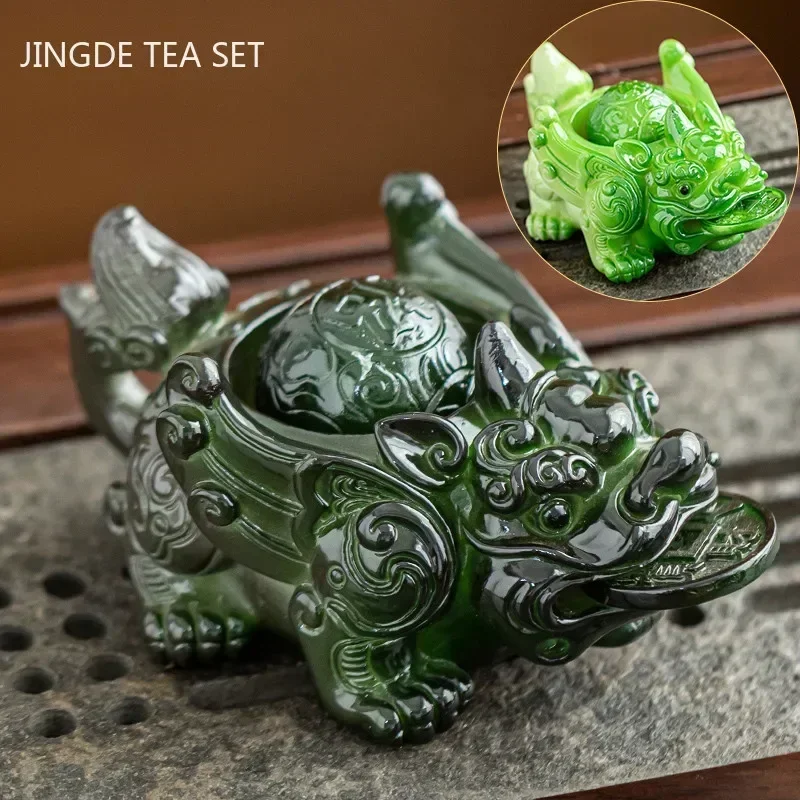 1PCS Chinese Resin Discolored Tea Pet Lucky Cute Golden Toad Ornaments Desktop Handmade Crafts Home Tea Set Decoration Gifts