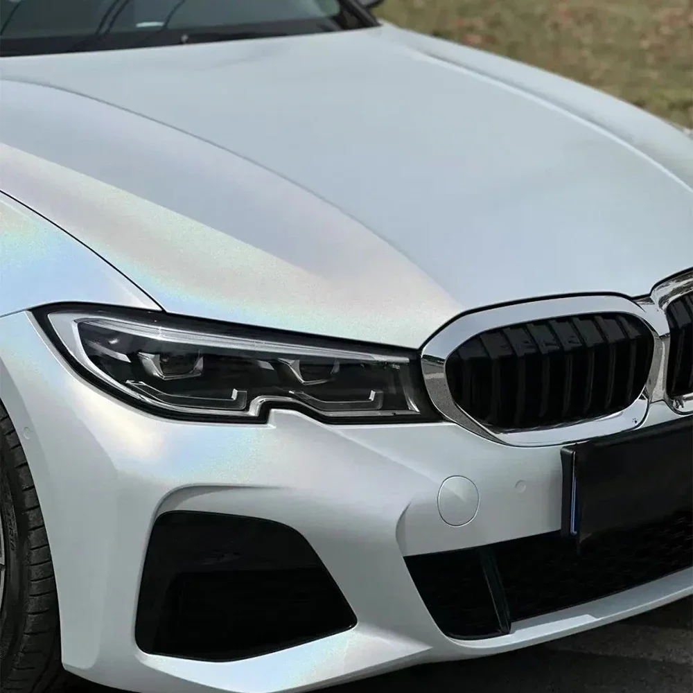 PET ماتي قزحي الألوان الليزر الأبيض سيارة التفاف الفينيل فيلم مقاوم للماء مقاومة للخدش ذاتية اللصق دراجة نارية السيارات الجسم ديكور الفيلم