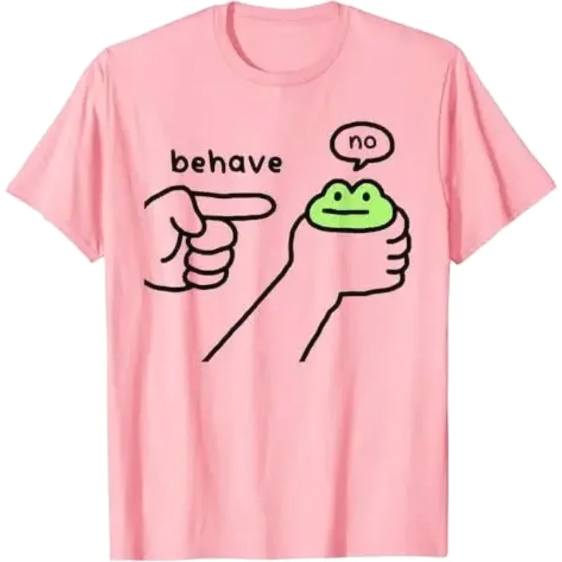 Dishonest Frog Funny Emotions Behavior Cartoon Design Printed T-shirt  Cute Frog Manga Aesthetic Clothing Satirical Joke T-shirt