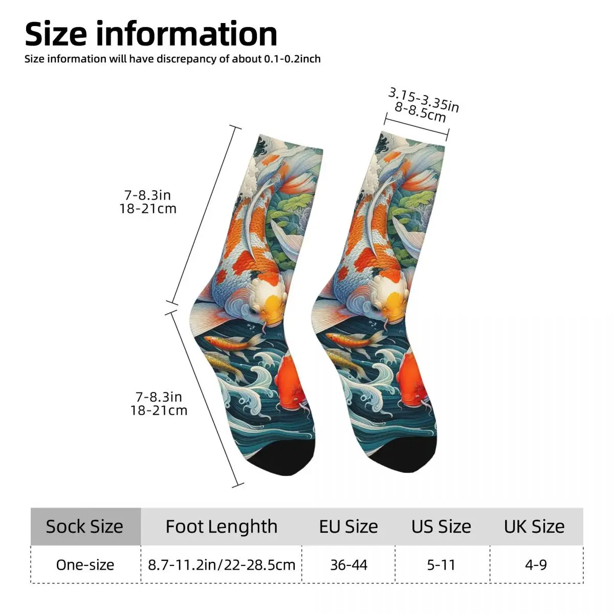 All Seasons Crew Stockings Koi Fish Japanese And Wave Design Socks Funny Long Socks for Men Women Valentine's Day Gifts