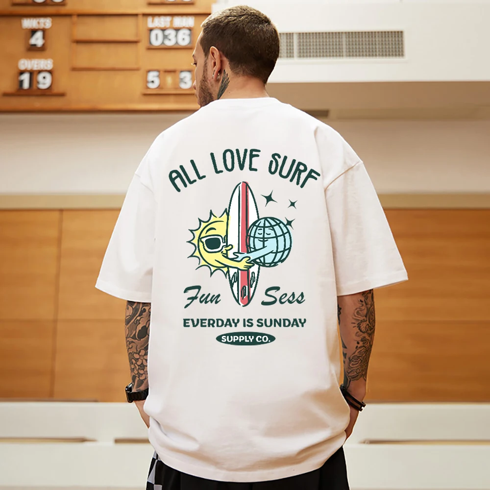 

All Love Surf Everyday Is Sunday Printed Men Cotton Short Sleeve Casual Mans T-shirts Fashion Street All-math Clothing Crewneck