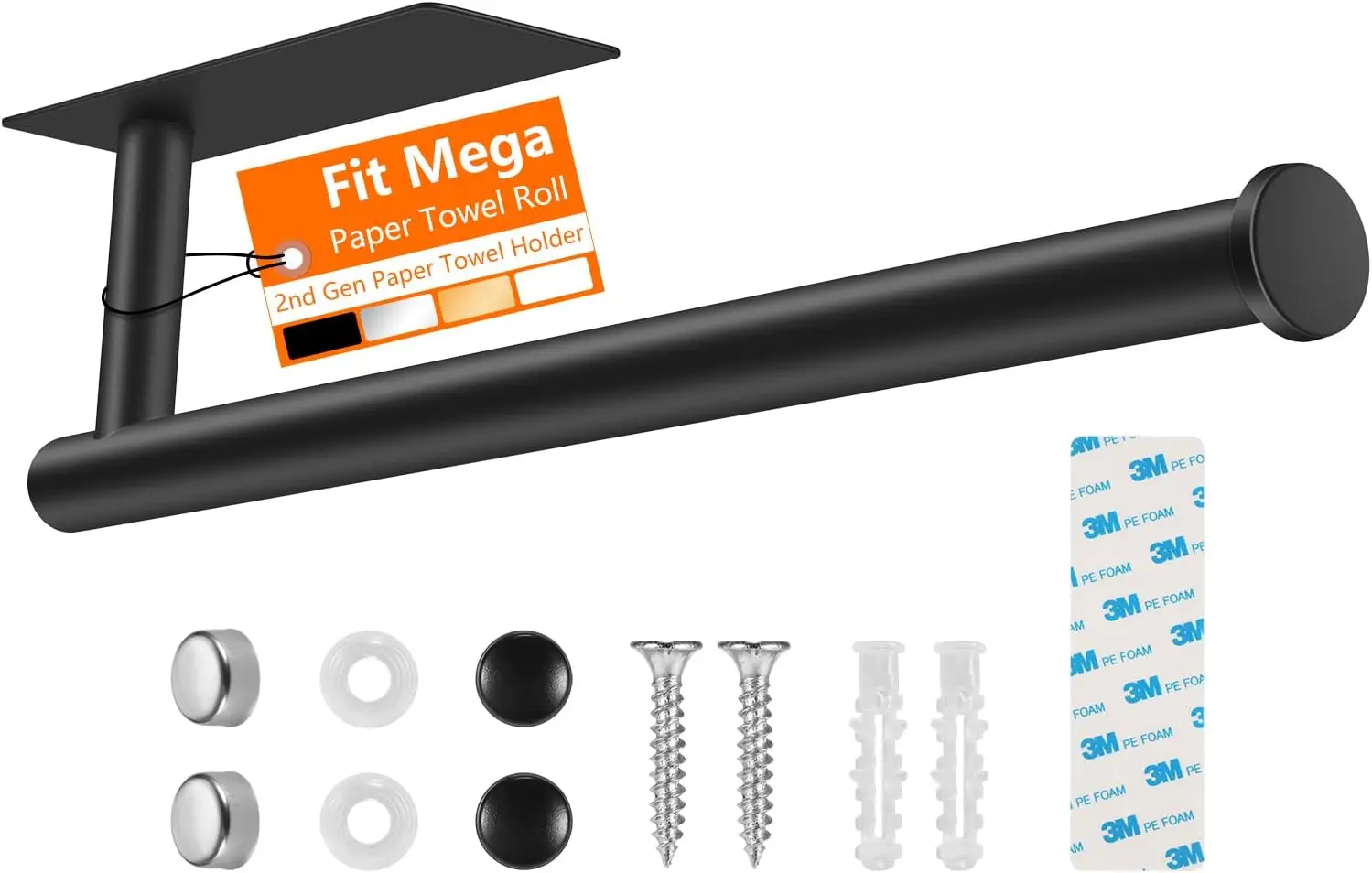 

2nd Gen Under Cabinet Paper Towel Holder, No Drilling Self Adhesive or Wall Mount for Kitchen RV, Fits Mega Rolls