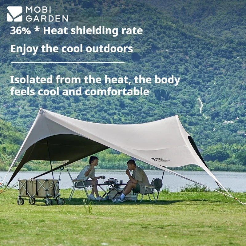 MOBI GARDEN Camping Canopy Waterproof Black Coated Butterfly Sun Shelter 4-8 Person Fast Build Outdoor Large Space Sunscreen
