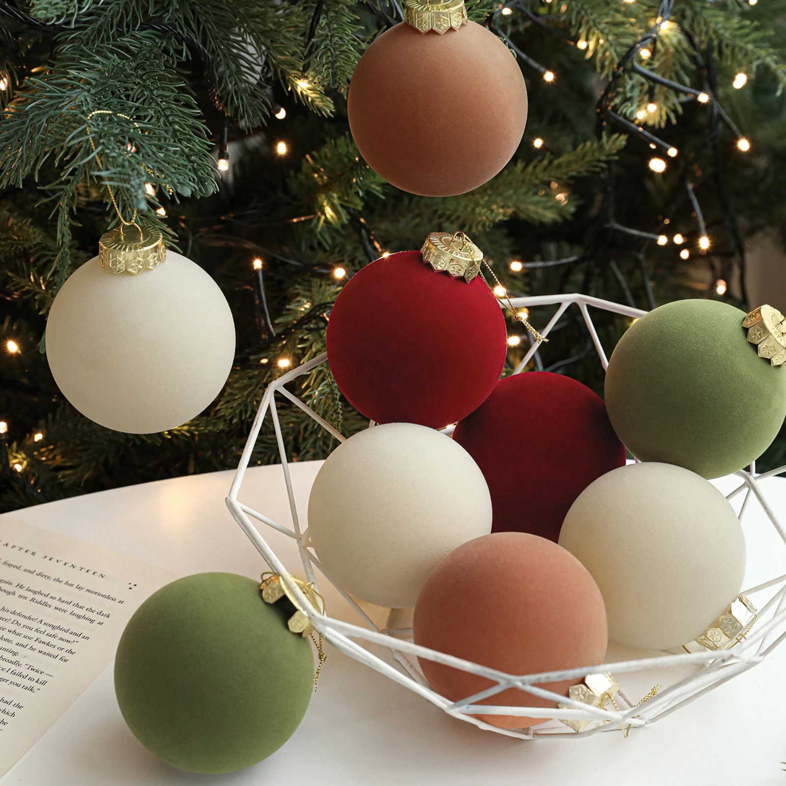 3/6CM 72pcs Mixed Color Plastic Flocked Christmas Ball Set,Colorful Hanging Balls,Christmas Tree Ornament,Xmas Decor Round Balls