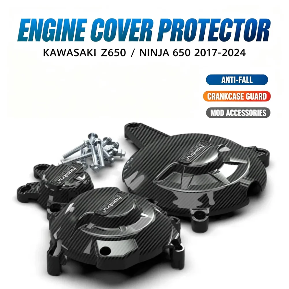 Motorcycle Engine Cover Protector For KAWASAKI Z650 Ninja 650 2017‑2024 Anti‑Fall Crankcase Guard Mod Accessories