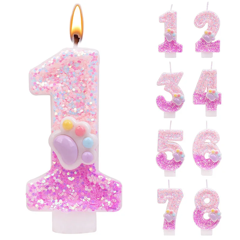 

Creative Pink Cat Paw Digital Birthday Cake Candles Party Decor Happy Holiday Celebration DIY Cat Paw Candles Decoratin Supplies