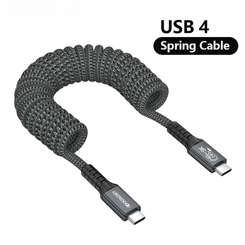 Car Spring USB 4 Type C Cable PD240W Fast Charging USB C Cable 40Gbps Thunderbolt 4 USB-C Data Line for IPhone 16 15 Macbook