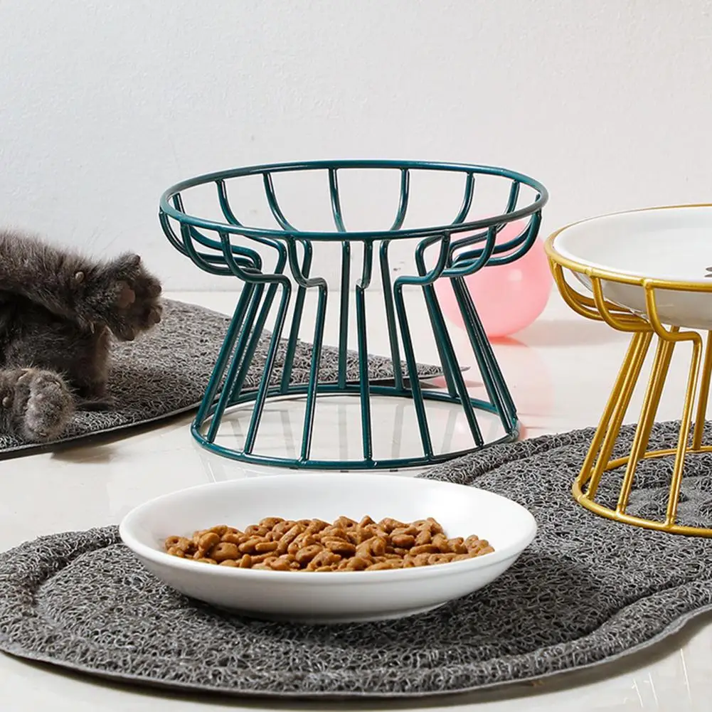 Ceramic Pet Food Bowl Tilt Iron Stand Neck Protect Cat Dog Food Dispenser Pet Feeder Cats Water Food Dish Plate Pet Treat Bowl