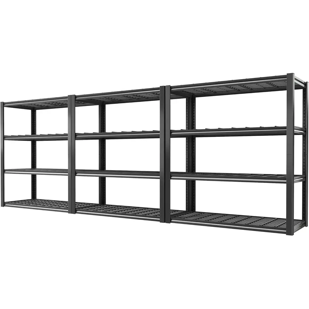 

40-дюймовые усиленные металлические стеллажи для хранения, грузоподъемность 2200 фунтов, 4-ярусные регулируемые полки для гаража, мастерской, кладовой, комплект из 3 штук