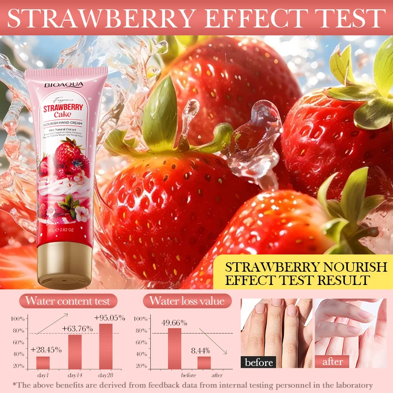 BIOAOUA Strawberry Cake Odżywczy krem ​​do rąk Głębokie nawilżenie Nawilżający krem ​​do rąk Beauty Skincare